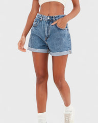 Catherine | Short en Jean Taille Haute avec Revers