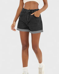 Catherine | Short en Jean Taille Haute avec Revers