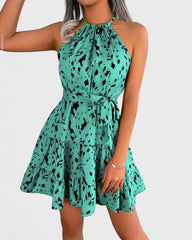 Nadine | Robe trapèze à imprimé léopard et col noué