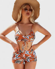 Mathilde | Bikini 3 pièces avec housse à motif tropical