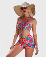 Mathilde | Bikini 3 pièces avec housse à motif tropical