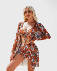 Mathilde | Bikini 3 pièces avec housse à motif tropical