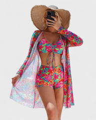 Mathilde | Bikini 3 pièces avec housse à motif tropical