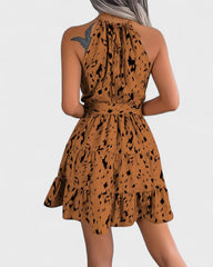 Nadine | Robe trapèze à imprimé léopard et col noué