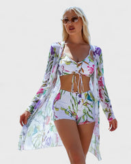 Mathilde | Bikini 3 pièces avec housse à motif tropical