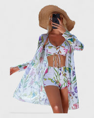 Mathilde | Bikini 3 pièces avec housse à motif tropical