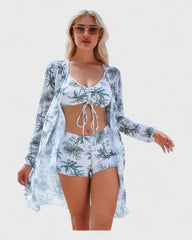 Mathilde | Bikini 3 pièces avec housse à motif tropical