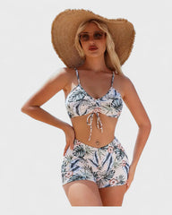 Mathilde | Bikini 3 pièces avec housse à motif tropical
