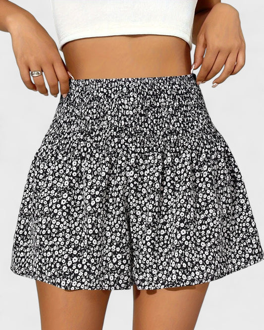 Catherine | Short à fleurs smocké taille haute