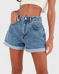 Catherine | Short en Jean Taille Haute avec Revers