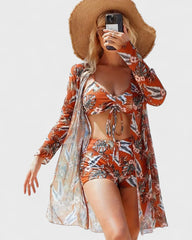 Mathilde | Bikini 3 pièces avec housse à motif tropical