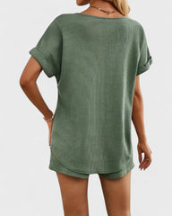 Isabelle | Ensemble femme t-shirt col en V et short