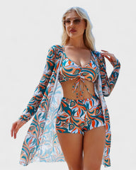 Mathilde | Bikini 3 pièces avec housse à motif tropical