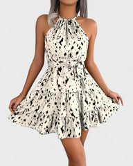 Nadine | Robe trapèze à imprimé léopard et col noué