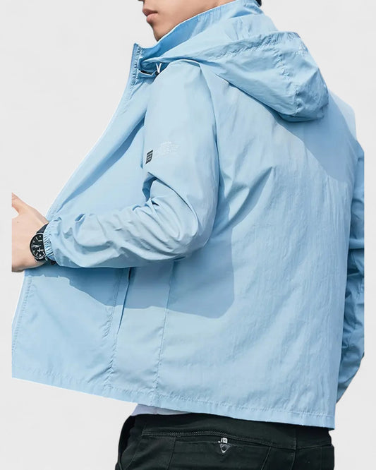 Jérôme | Veste coupe-vent homme bleu clair avec capuche