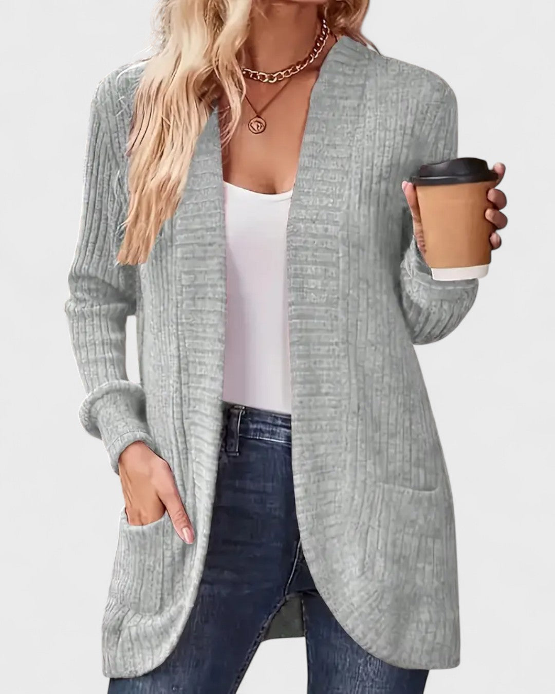 Josiane | Gilet long en maille pour femme à devant ouvert