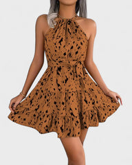 Nadine | Robe trapèze à imprimé léopard et col noué